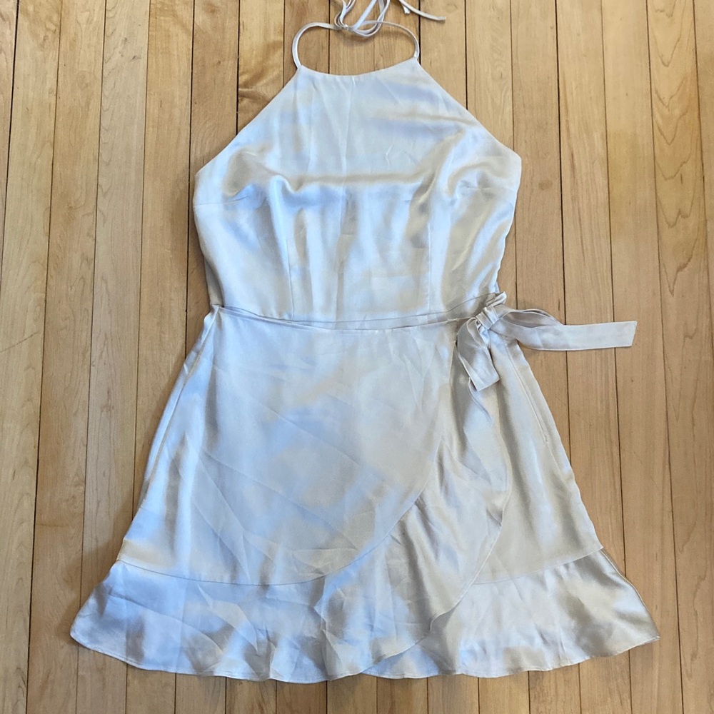 Abercrombie & Fitch Cream Silky Backless Halter Wrap Dress
